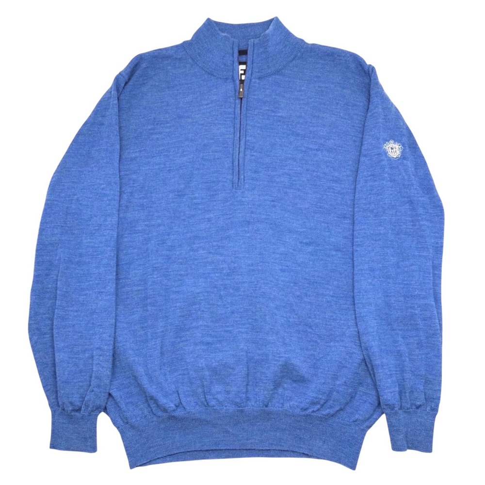 FootJoy Mens Quarter Zip Sweater Large 100% Wool Lightweight Blue Golf Oullover